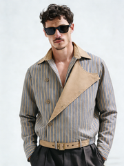 Striped button design coat