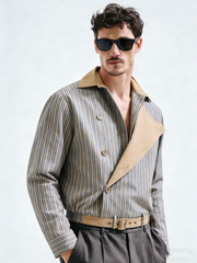 Striped button design coat