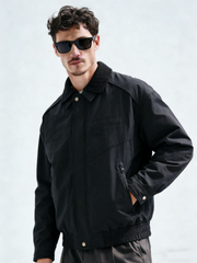Double-layered collar threaded cotton jacket