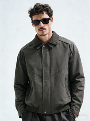 Double-layered collar threaded cotton jacket