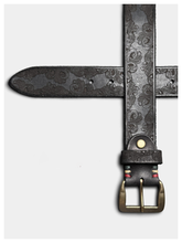 Leather belt with handcrafted copper snap fasteners made of genuine leather