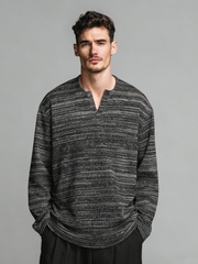 Black striped v-neck long-sleeved shirt