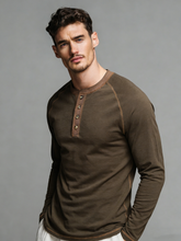 Retro round-neck button-up long-sleeve T-shirt