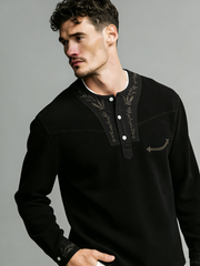 New men's retro embroidered round-neck top