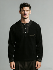 New men's retro embroidered round-neck top