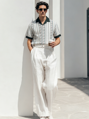Men's Casual Short-Sleeve Shirt with Cuban Collar
