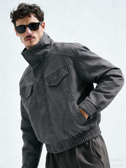 Button-down tailored distressed coat