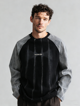 Patchwork washed stripe printed long-sleeved top