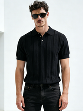 Linen blended jacquard collar T-shirt