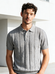 Linen blended jacquard collar T-shirt