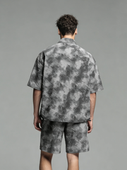 Textured Beachwear Cuban Short-Sleeved Shirt Set