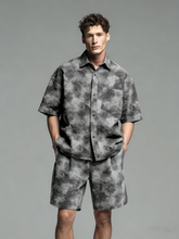 Textured Beachwear Cuban Short-Sleeved Shirt Set