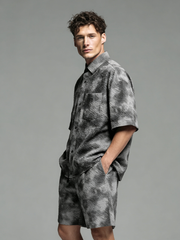 Textured Beachwear Cuban Short-Sleeved Shirt Set