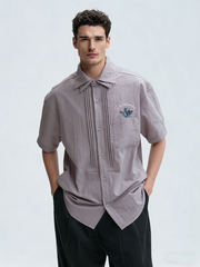 Light purple accordion pleated embroidered short-sleeved shirt