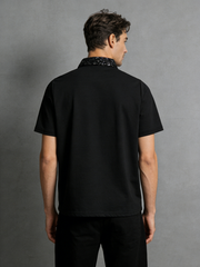 Sequined collar pin polo shirt