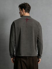 Embroidered long-sleeved top with frayed edges