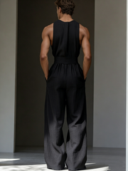 Linen sleeveless round neck jumpsuit
