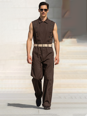 Double-Breasted Front-Opening Casual Jumpsuit (Belt Not Included)