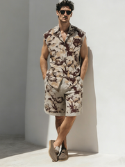Men's Sleeveless Printed Linen Set