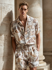 Men's Casual Cotton-Linen Printed Set