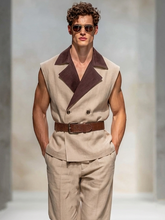 Men's Color-Block Sleeveless Set (Belt Not Included)