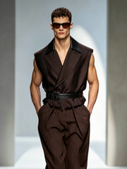 Men's Stylish Color-Block Sleeveless Set (Belt Not Included)
