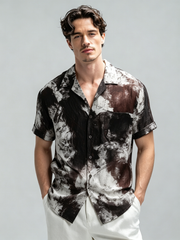 Men's casual linen tie-dyed printed shirt