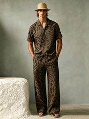 Stylish Leopard-Print Cotton-Linen Set