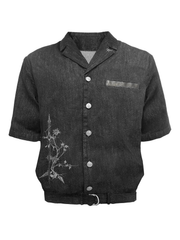 Men's Burnout-Detail Patchwork Denim Shirt