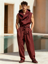 Men's Casual Cotton-Linen Hooded Jumpsuit