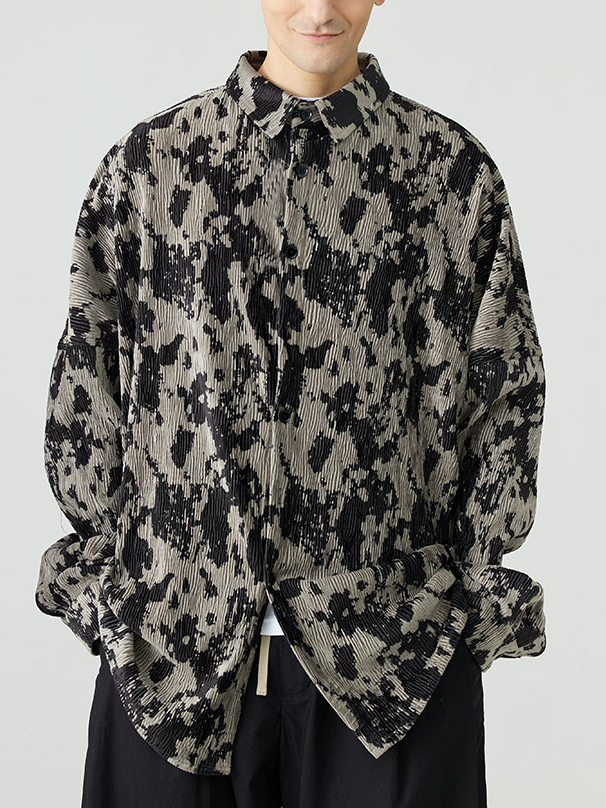 Men's casual textured printed long-sleeved shirt Men's casual textured printed long-sleeved shirt