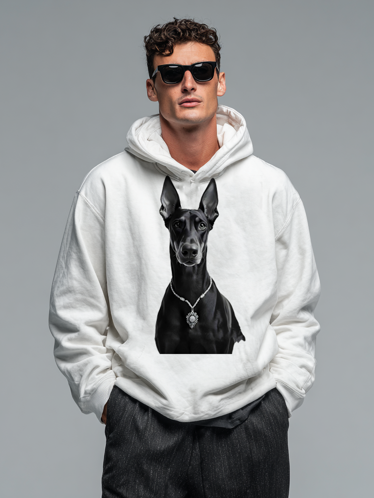 Men's casual Doberman print hooded sweatshirt