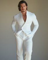 Men's cotton and linen arc-shaped design suit set