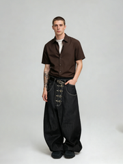 Fashionable airplane-style jeans with straight-cut legs