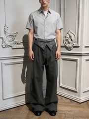 High-waisted pleated embroidered casual pants