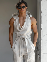 Men's casual hooded jumpsuit