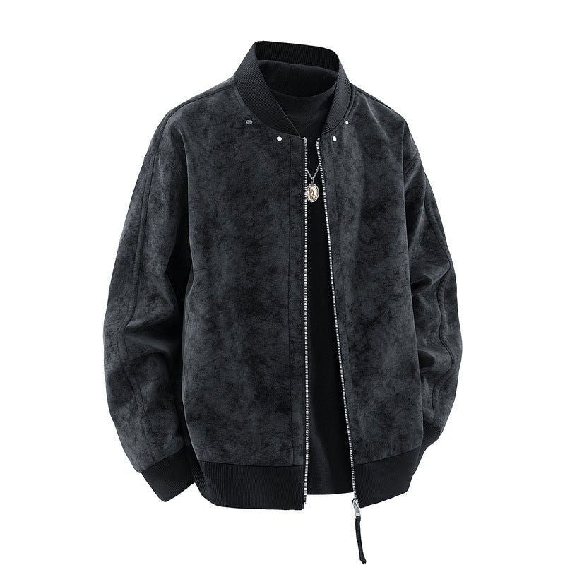 Casual men's zipper suede jacket