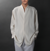 Men's cotton and linen casual curved shirt