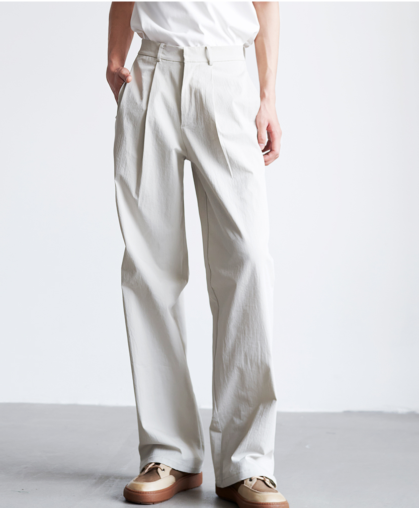 Men's casual cotton and linen pleated trousers