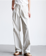 Men's casual cotton and linen pleated trousers