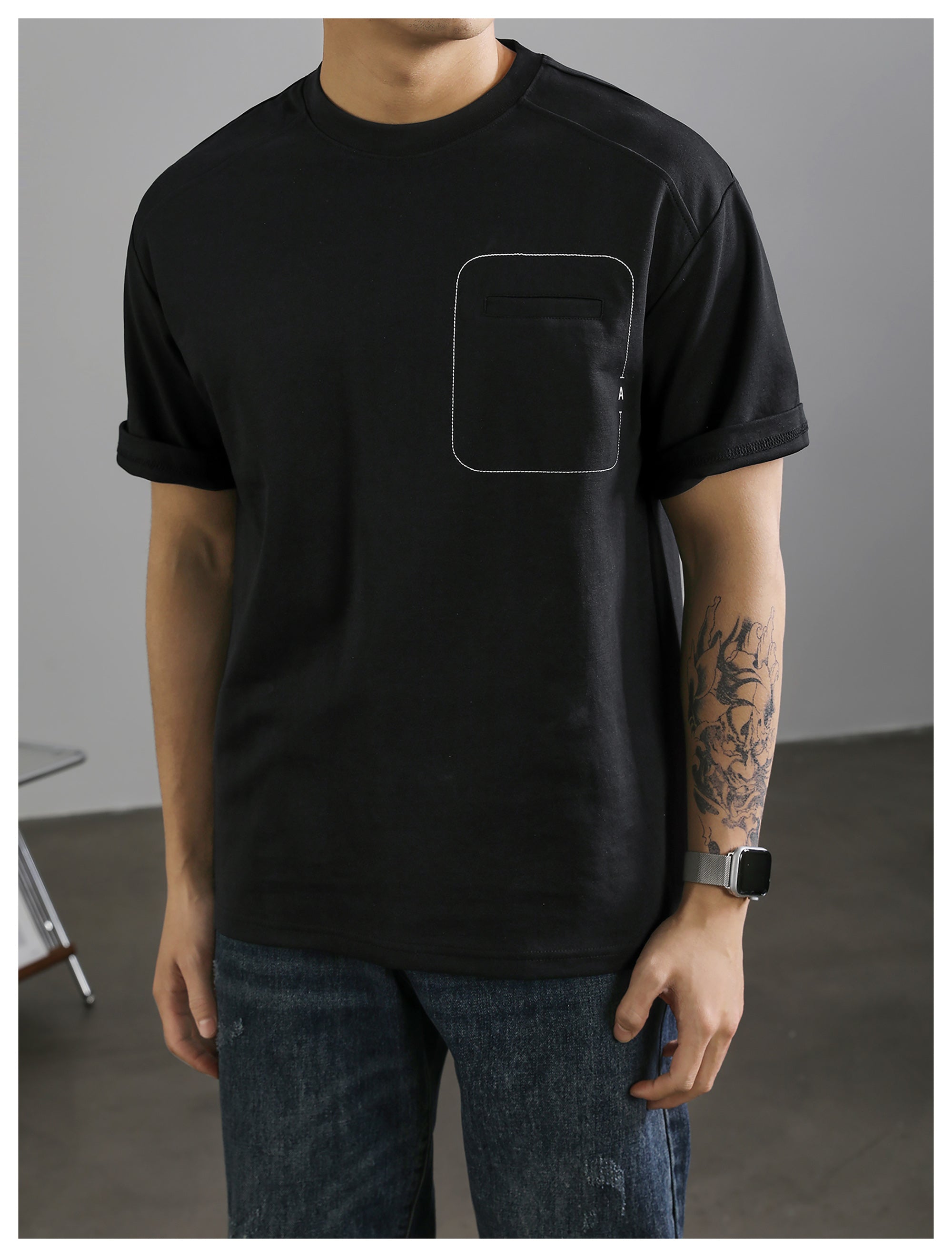 Men's casual fake pocket T-shirt with clear line design Men's casual fake pocket T-shirt with clear line design