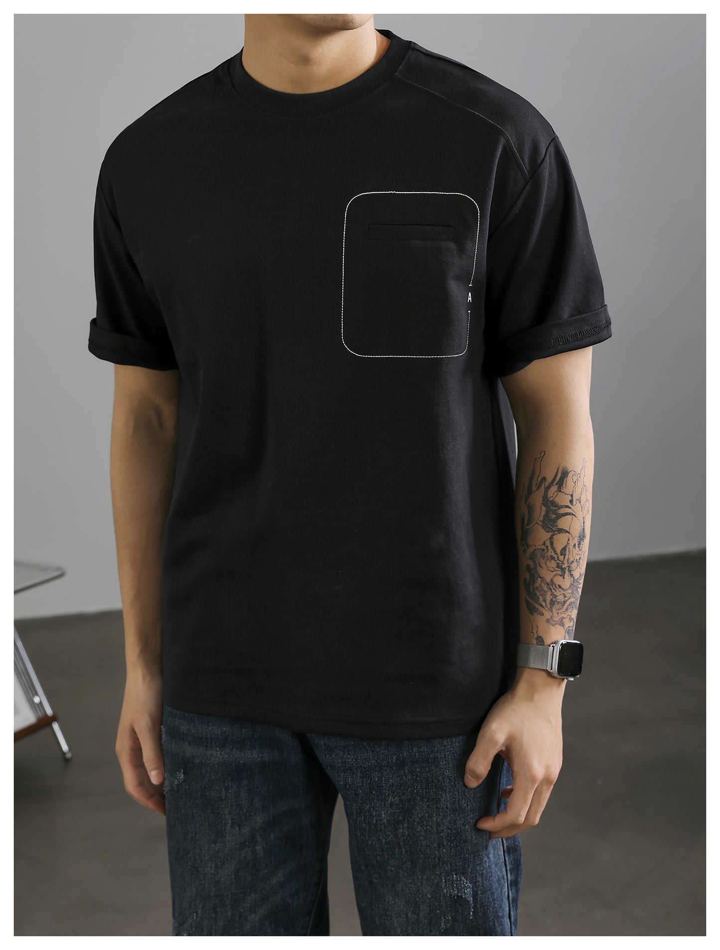 Men's casual fake pocket T-shirt with clear line design