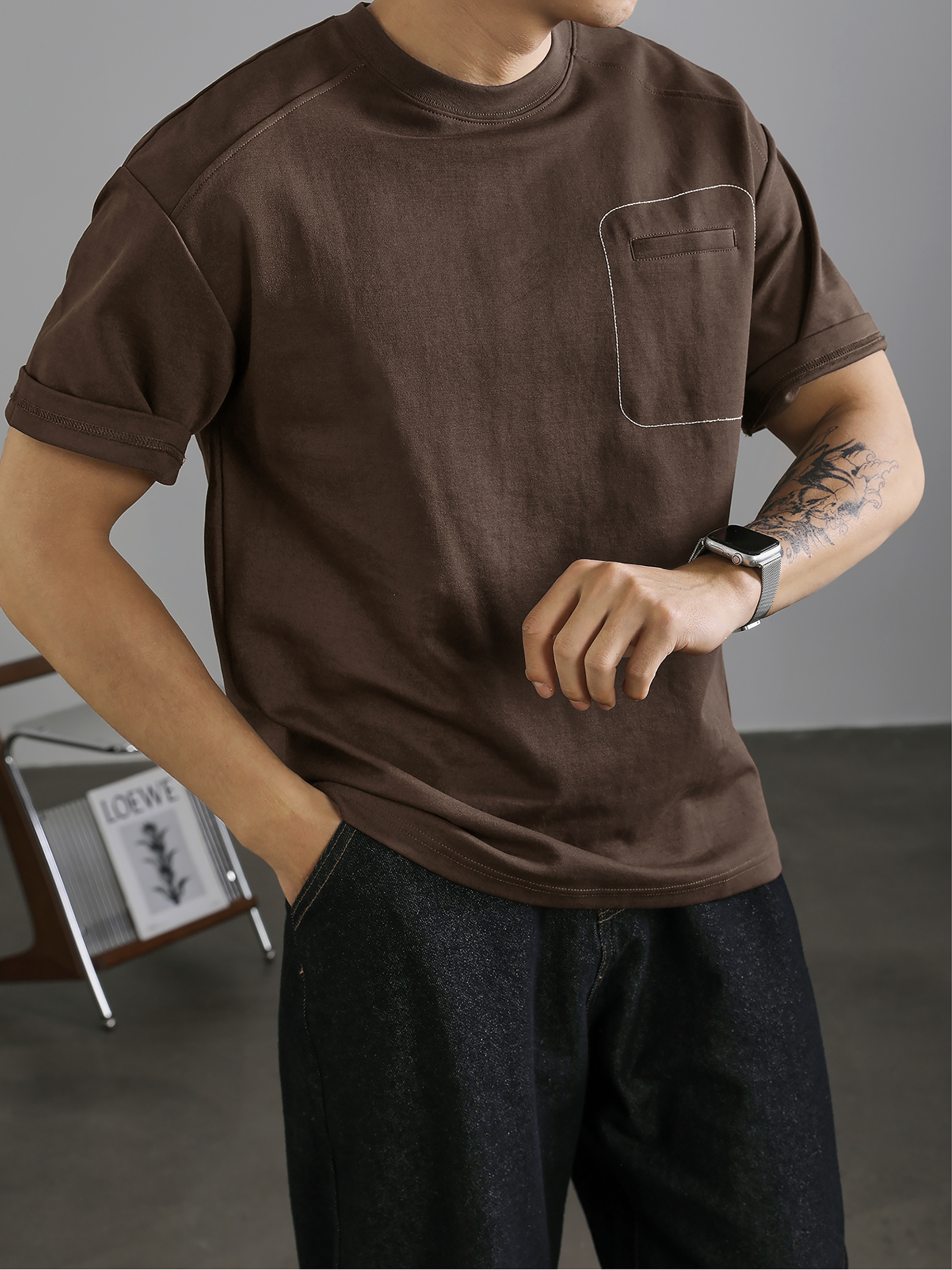 Men's casual fake pocket T-shirt with clear line design Men's casual fake pocket T-shirt with clear line design