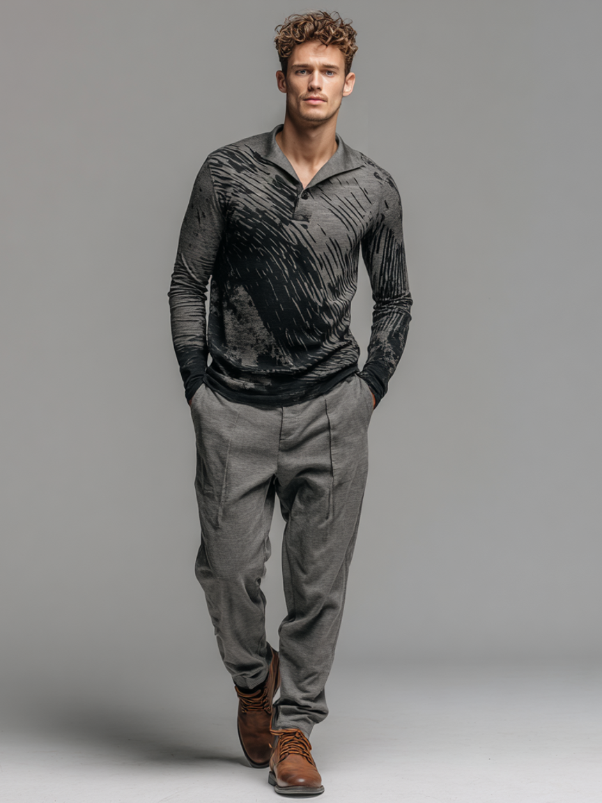 Men's lapel radiating wave print top