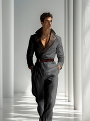 Men's cotton and linen fashionable jumpsuit (with belt