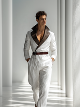 Men's cotton and linen fashionable jumpsuit (with belt