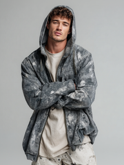 Tie-dyed printed corduroy hooded jacket