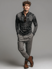 Men's stand-up collar radiant print top