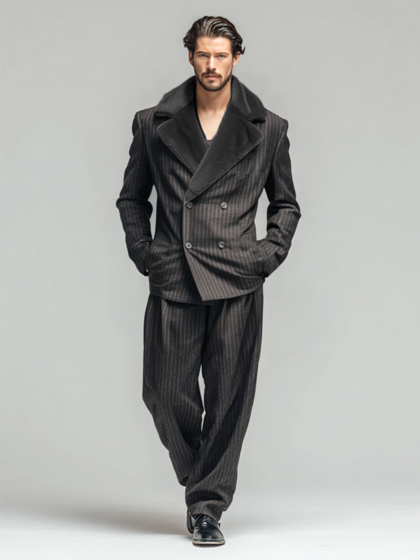 Men's fashionable plush collar suit set Men's fashionable plush collar suit set