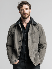 Men's denim patchwork leather lapel fashion coat